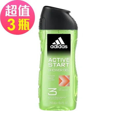 愛迪達男性三合一潔顏洗髮沐浴露(能量激活)x3罐組(250ml/罐)◉90D007